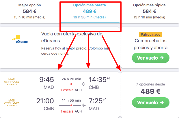Vuelos baratos desde Madrid a Colombo con Etihad