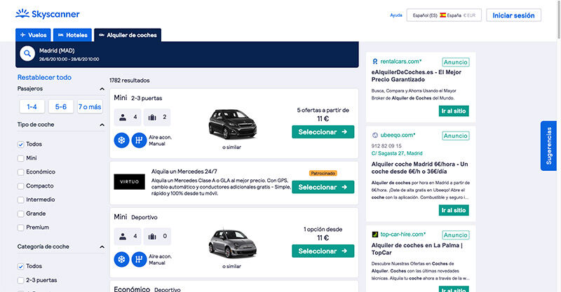 Skyscanner alquiler de coches baratos