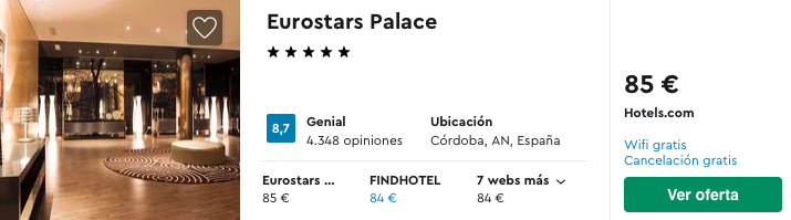 San Valentín de lujo en Córdoba: Hotel 5* con cancelación por 42 € p.p/noche