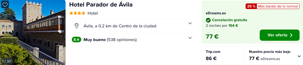 Fin de semana: Parador de Ávila 4* con cancelación por 38 € p.p/noche