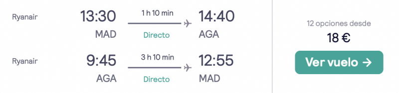 comprar vuelos baratos de Madrid a Agadir 9 euros