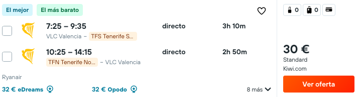 ¡Ganga! Tenerife: Vuelos directos por 8 euros trayecto