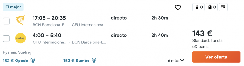 comprar vuelos baratos de Barcelona a corfu en julio