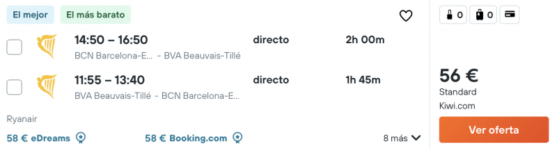comprar vuelos baratos de Barcelona a parís en fin de semana