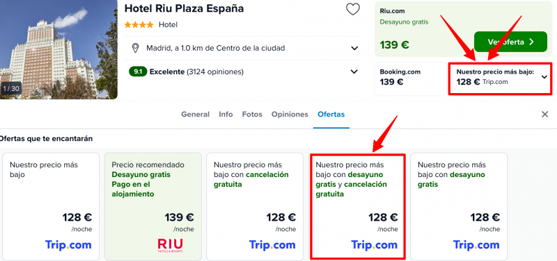famoso hotel riu plaza España Madrid barato