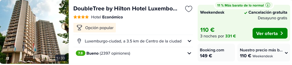 Fin de semana Luxemburgo: Vuelos + 3 noches Hilton 4* con desayuno por 211 euro