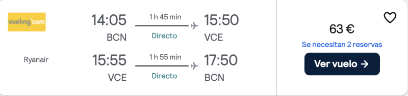 comprar vuelos baratos de barcelona a Venecia