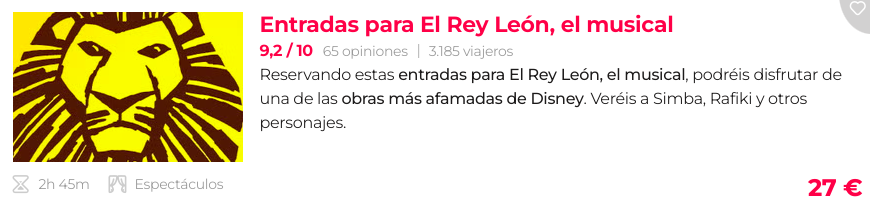 descuento entradas musical Rey León