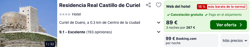Espectacular Castillo en Ribera del Duero cancelable por 44 € p.p/noche