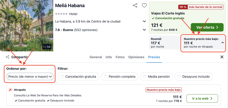 dormir barato hotel 5 estrellas melia habana