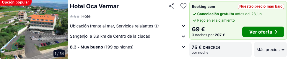 Julio en Sanxenxo: Hotel frente al mar por 34 € p.p/noche