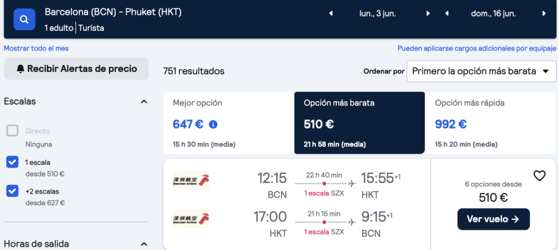 comprar vuelos baratos de barcelona a Phuket