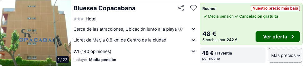 ¡Ganga! Lloret de Mar: Hotel 3* con desayunos y cenas por 24 € p.p/noche