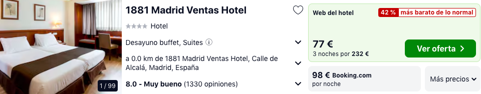 ¡Wow! Madrid: Hotel 4* en las Ventas por 38 € p.p/noche