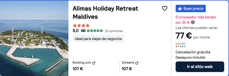 dormir barato resort 4 estrellas maldivas