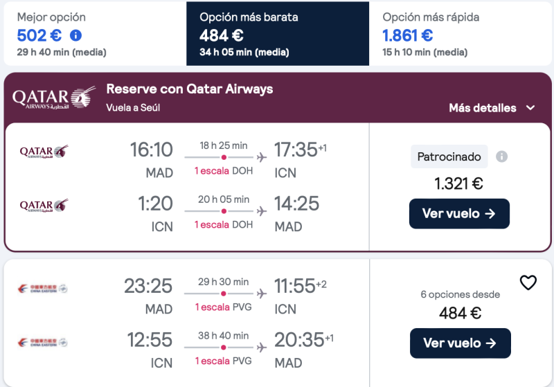 comprar vuelos baratos de madrid a Seul corea