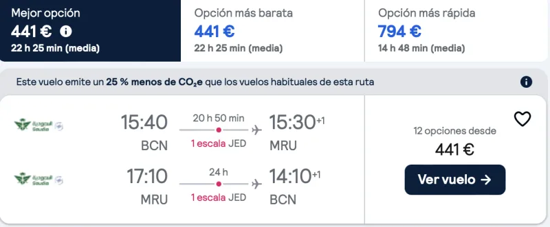 comprar vuelos baratos de barcelona a Mauricio