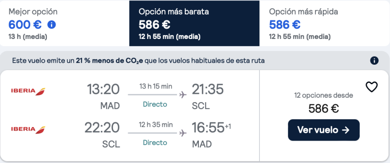 🇨🇱 Chile: Vuelos directos por 293 euros trayecto