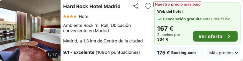 dormir barato hotel hard rock Madrid navidad
