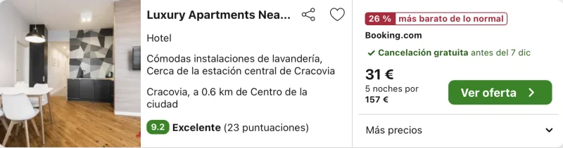 dormir barato apartamento lujo Cracovia