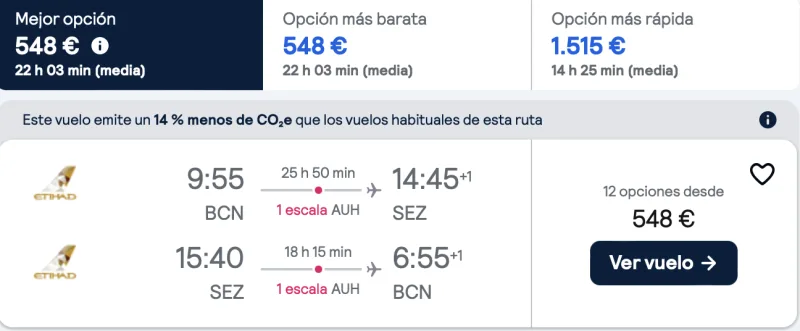 comprar vuelos baratos de Barcelona a Seychelles con etihad