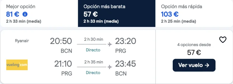 comprar vuelos baratos de Barcelona a Praga
