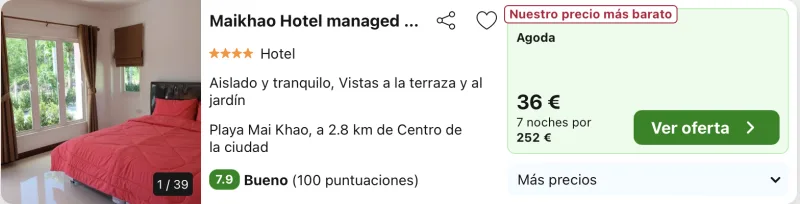 dormir barato hotel 4 estrellas Phuket Tailandia