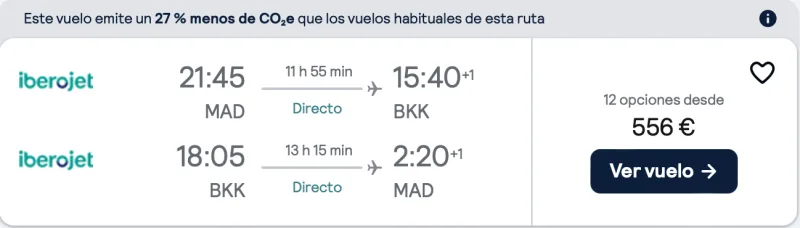 oferta vuelos directos de Madrid a Bangkok