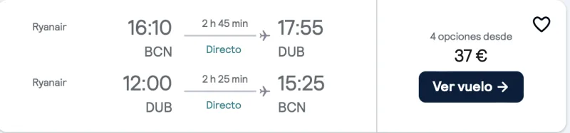 comprar vuelos baratos de Barcelona a Dublin