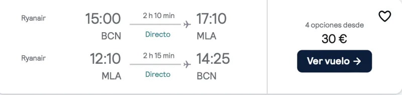 vuelos baratos de Barcelona a malta