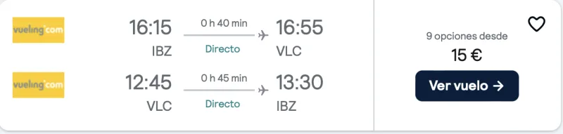 COMPRAR VUELOS BARATOS DE IBIZA A VALENCIA