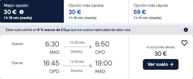 comprar vuelos baratos de Madrid a oporto