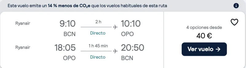 comprar vuelos baratos de barcelona a oporto
