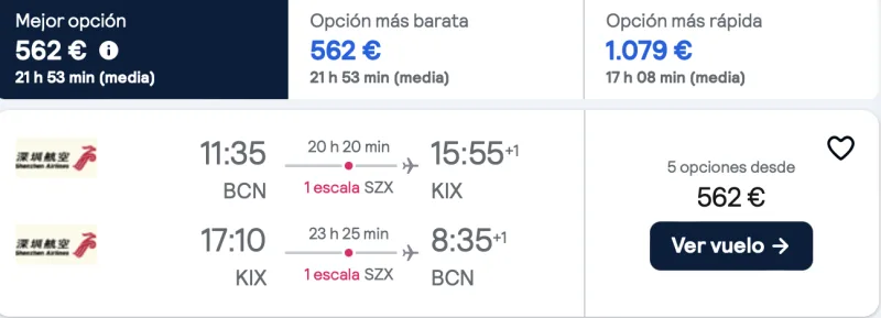 comprar vuelos baratos de barcelona a Osaka