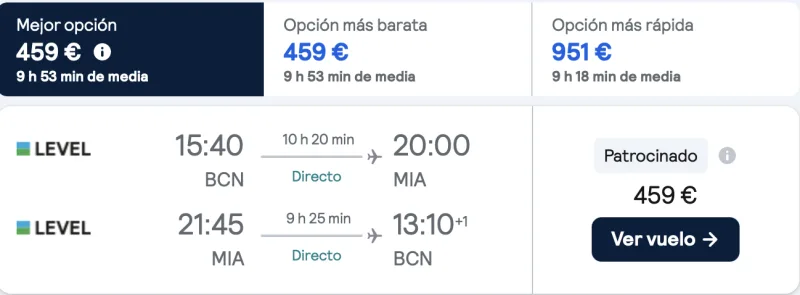 comprar vuelos baratos de Barcelona a Miami en julio y agosto