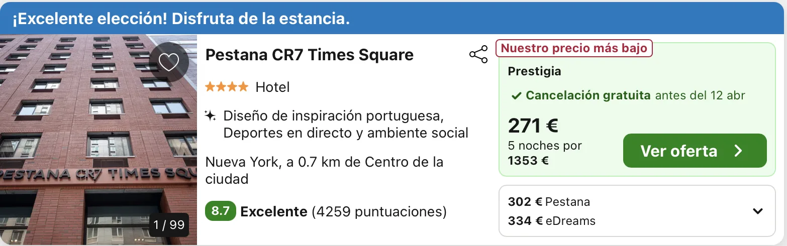 oferta hotel Nueva York cristiano Ronaldo