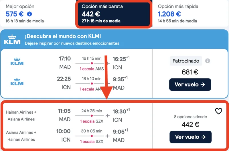 comprar vuelos baratos de madrid a Seul corea