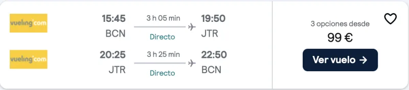 comprar vuelos baratos de barcelona a Santorini en verano