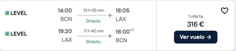 comprar vuelos baratos directos de barcelona a Los Ángeles