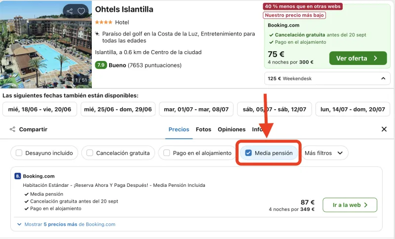 chollo hotel media pension islantilla