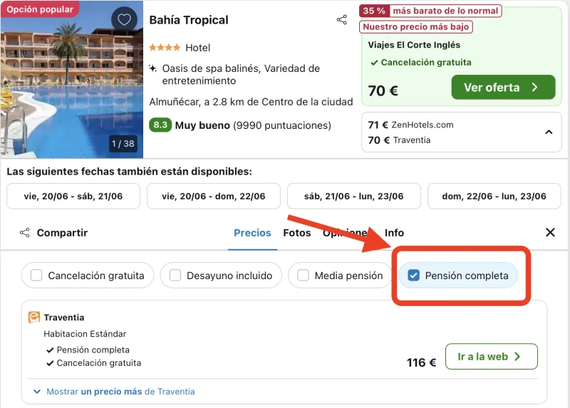 oferta pension completa en hotel Almuñécar