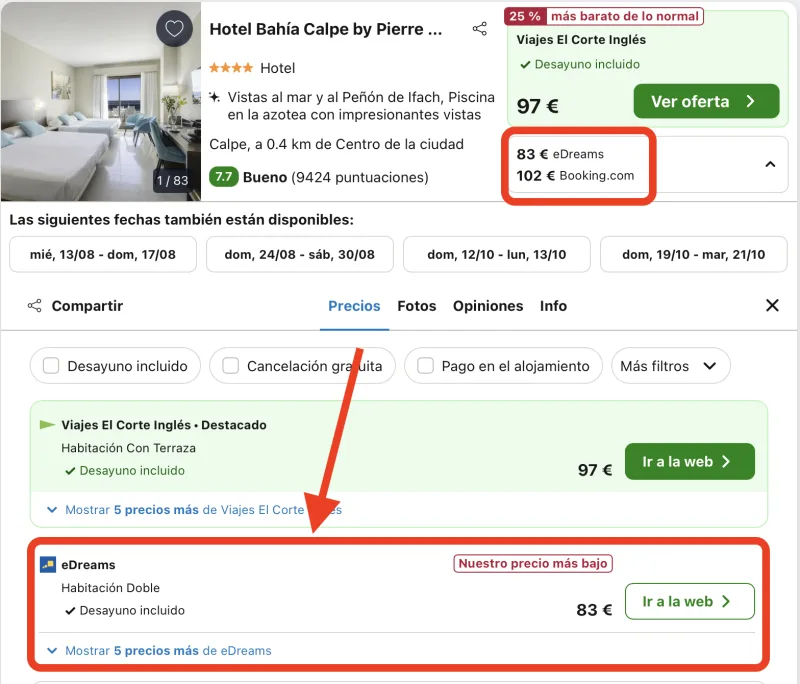 oferta hotel frente al mar en calpe
