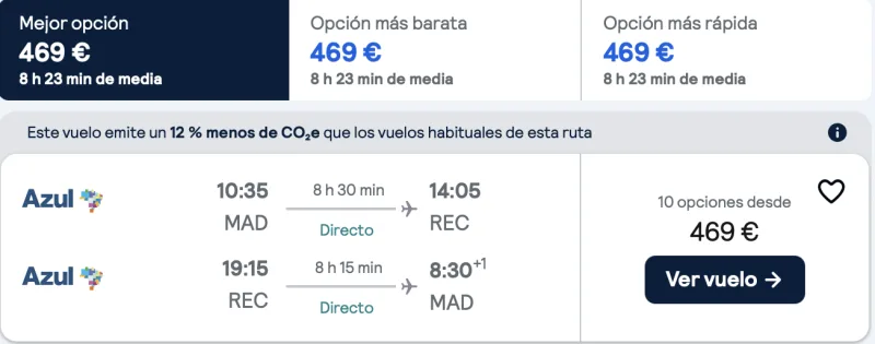 comprar vuelos baratos directos a Recife brasil desde madrid