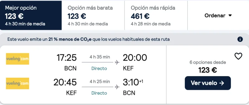 comprar vuelos baratos de barcelona a Islandia