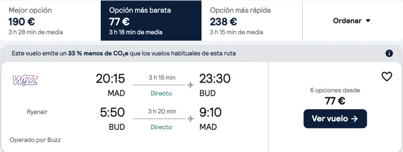 comprar vuelos baratos de madrid a Budapest en fin de semana