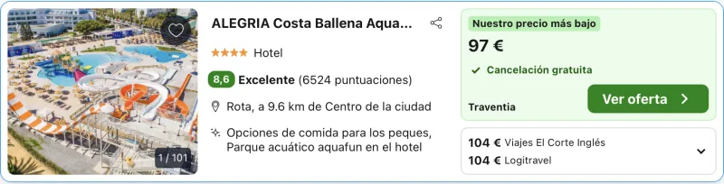 chollo hotel con parque acuático en costa ballena