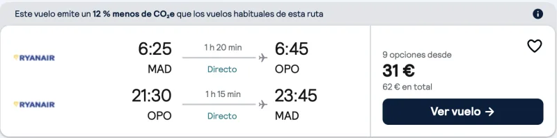 comprar vuelos baratos de madrid a oporto