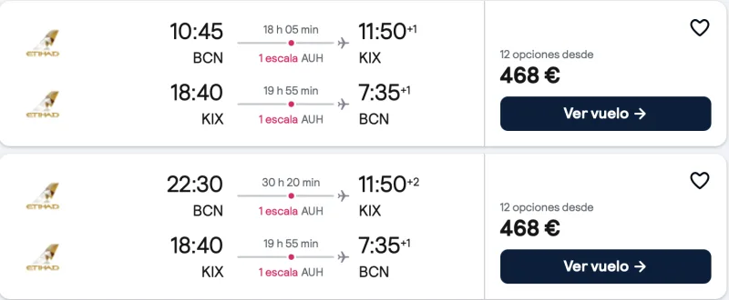 comprar vuelos baratos de Barcelona a osaka japon