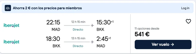 comprar vuelos directos de Madrid a tailandia