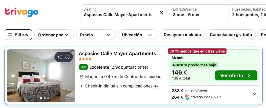 Precio del Aspasios Calle Mayor Apartments en Trivago del 3 al 6 de noviembre
